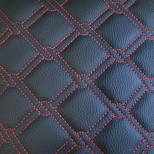 Red Chain Stitch Faux Leather Material