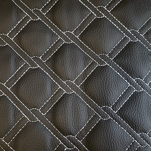 White Chain Stitch Faux Leather Material